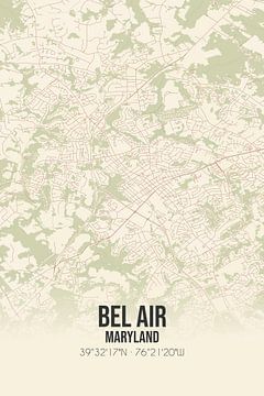 Vintage landkaart van Bel Air (Maryland), USA. van MijnStadsPoster