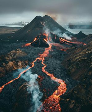 Het vulkanische leven vanuit vogelperspectief van fernlichtsicht