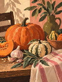 Kürbisse und Kräuter – Herbstliches Stillleben von Albert Klee