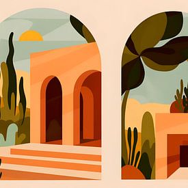 Vintage Arch Architecture Landscape Mid-Century Modern Bauhaus by Mad Dog Art