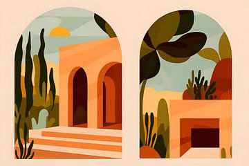 Vintage Arch Architecture Landscape Mid-Century Modern Bauhaus