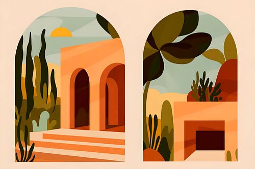 Vintage Boog Architectuur Landschap Midden-eeuw modern Bauhaus