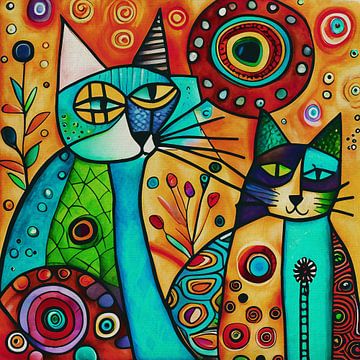 Wilde katten op canvas van Jan Keteleer