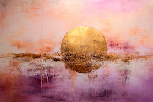 Gouden Zonsondergang – Abstract schilderij in Peach Fuzz