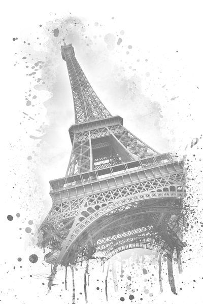 Eiffeltoren aquarel grijs  van Melanie Viola