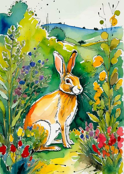 Europäisches Kaninchen Aquarell von MIROKKU
