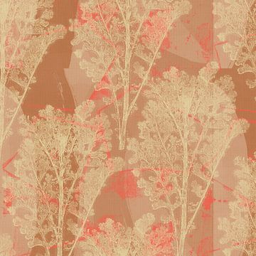 Retro botanisch patroon in beige, neonroze en bruin. van Dina Dankers