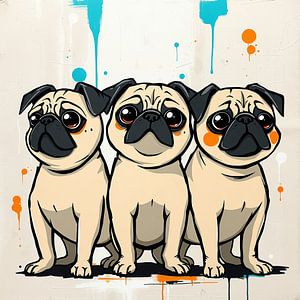 Drei freche Möpse – Urban Art Cartoon mit Charakter