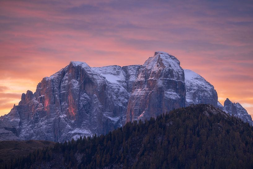 Sunrise with a view on the mountains of the Brenta in Trento in the Dolomites. by Jos Pannekoek