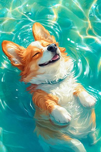 Zwemmende corgi