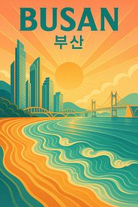Busan Beach Horizon - Gwangan Bridge & Goldenes Morgenlicht