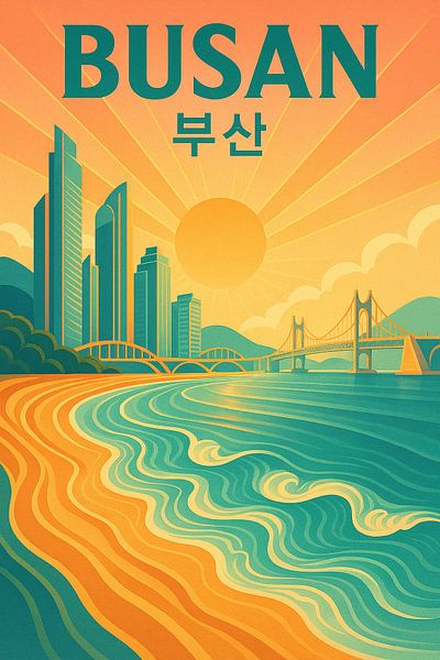 Busan Beach Horizon – Gwangan Bridge &amp; Golden Morning Light by Travel Shop