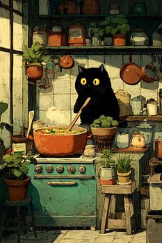 Black Cat is making soup