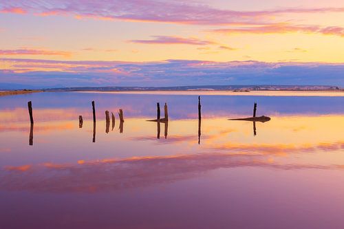 pink salt lake in Alicante at sunrise