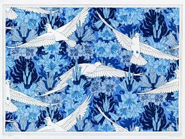 Maurice Pillard Verneuil - Doves and Lilies Indigo by Old Masters