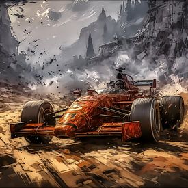 F1-Auto in den Bergen, das auf Sand fährt. von Harry Stok
