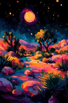 Maanacht Landschap in heldere kleuren
