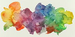 Druppels in regenboog kleuren (vrolijk abstract aquarel schilderij bonte stoere mannelijk ruig verf)