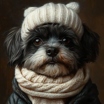 Bolonka für den Winter gekleidet