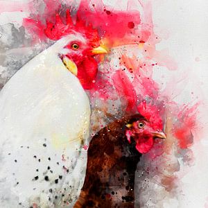 Porträt von 2 Hähnen (Aquarell)