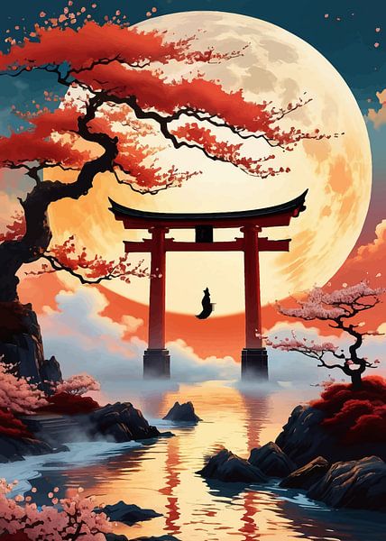 Japans landschap met Torii poort van MIROKKU