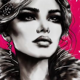 Fashionista Lijntekening in roze van MadameRuiz