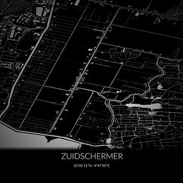 Black-and-white map of Zuidschermer, North Holland. by Rezona