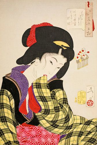 Japanse kunst ukiyo-e. Jonge vrouw in kimono door Tsukioka Yoshitoshi