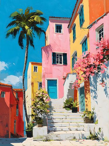 Une rue méditerranéenne haute en couleur
