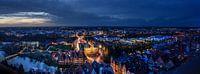 Lübeck panorama with Holsten Gate at the blue hour - long exposure by Maren Winter thumbnail
