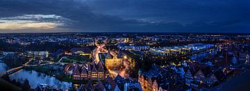 Lübeck panorama with Holsten Gate at the blue hour - long exposure by Maren Winter