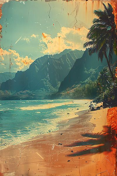 Vintage Beach Scene with Palm Trees by Art & Soul Creations