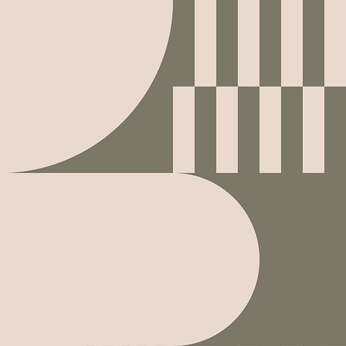 Moderne abstracte geometrische kunst in olijfgroen en gebroken wit nr. 2