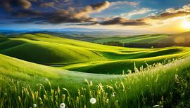 Landschap met een groene weide