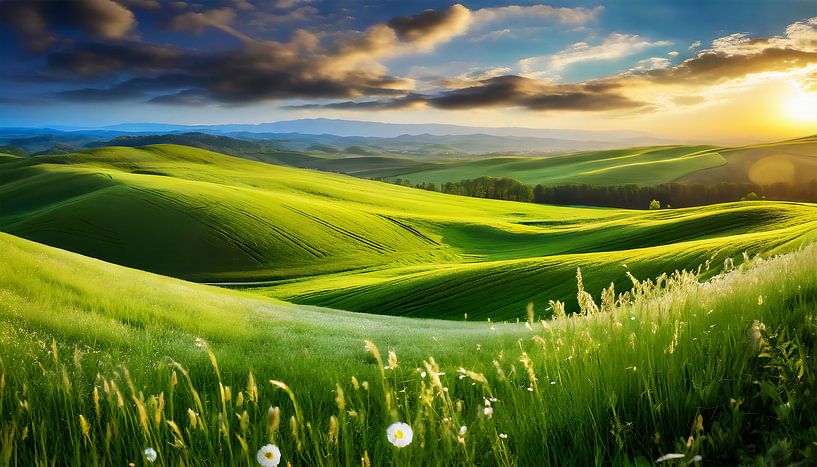 Landscape with a green meadow by Mustafa Kurnaz