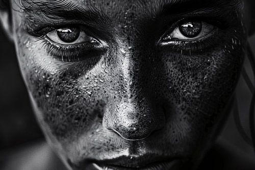 Realistisch zwart-wit portret met intense blik
