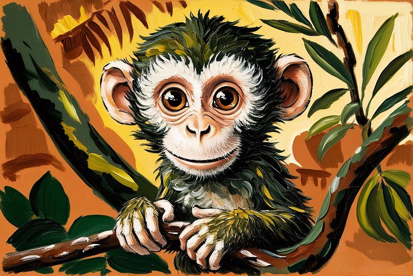 Cute monkey with jungle background by Art & Soul Creations