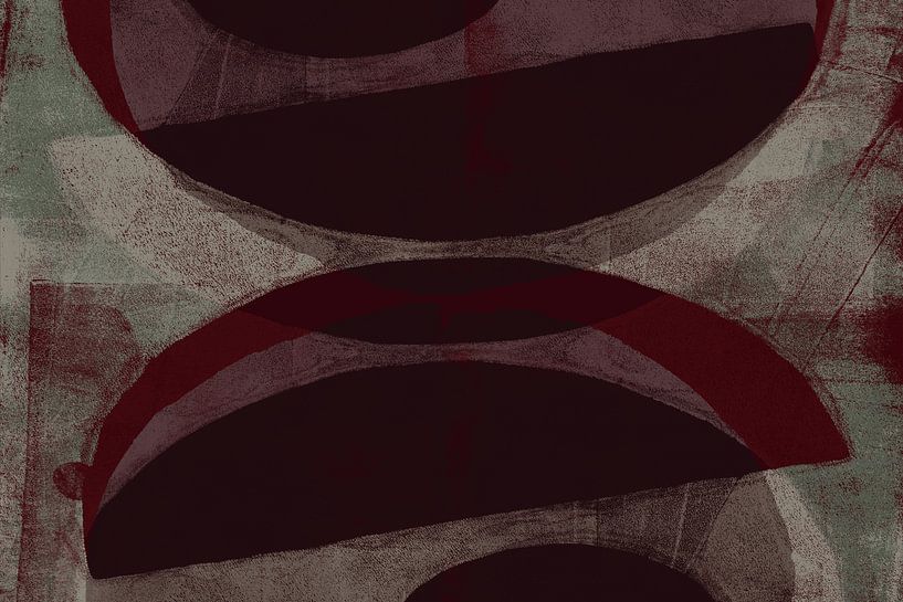 Abstract shapes in bordeaux red, green and white. by Dina Dankers