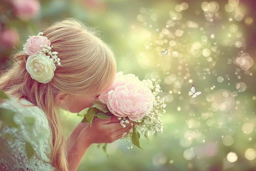 Frau mit Blumen Porträt von Egon Zitter