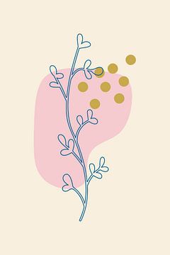 Modernes Boho-Botanical. Blätter in Pastellfarben. Rosa, Gold, Beige 2 von Dina Dankers