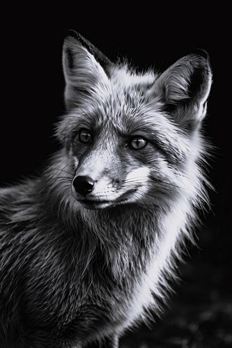 Portrait en noir et blanc d'un renard sauvage