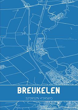Blauwdruk | Landkaart | Breukelen (Utrecht) van MijnStadsPoster