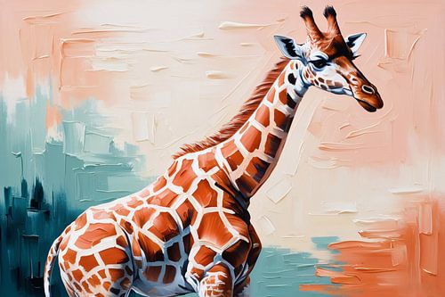 Schilderij van een kleurrijke giraffe