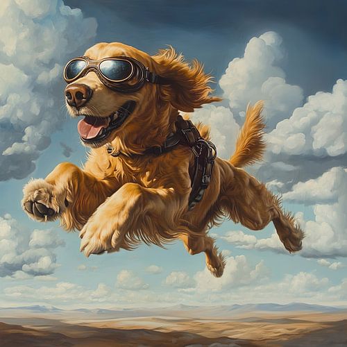 Vrolijk vliegende golden retriever