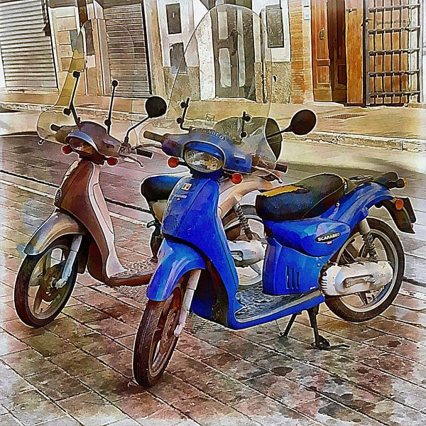 Zwei geparkte Scarabeo-Roller von Dorothy Berry-Lound