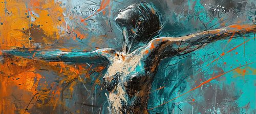Türkis Freedom Dance | Abstraktes Portrait Kunst von Blickfänger Gemälde