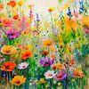Sfeervol Veld met wilde bloemen in zomerse kleuren van Studio Pieternel