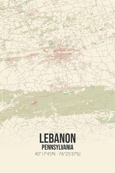 Vintage map of Lebanon (Pennsylvania), USA. by Prints of Place