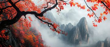 Paysage de montagne automnal avec brouillard sur Poster Art Shop