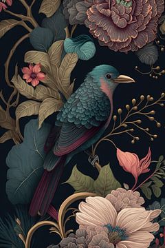Vogel umgeben von Blumen von Digitale Schilderijen